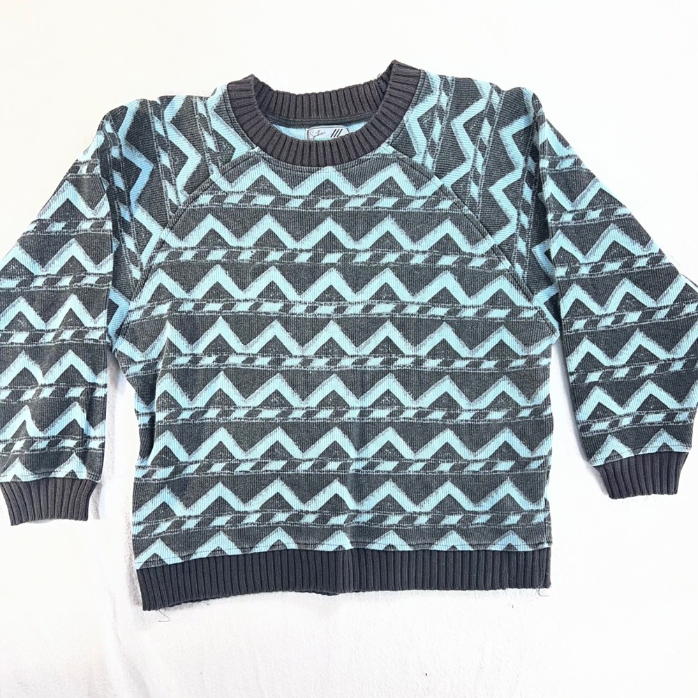 Vintage Generra Collection Cotton Chevron Knit Sweater Gray Blue Mens Medium